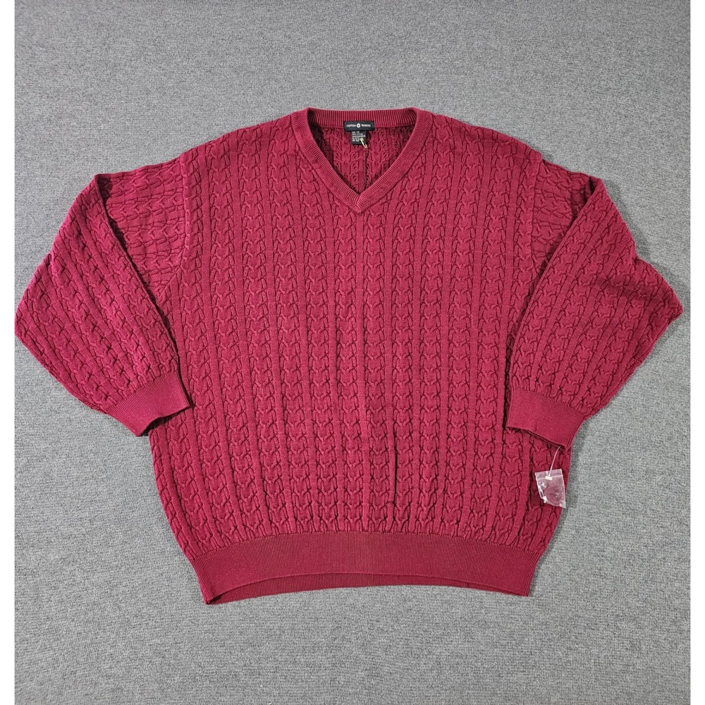 Vintage Cotton Traders Mens 2X V-Neck Cable Knit Sweater 100% Cotton NWT